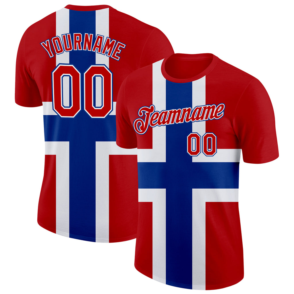 Custom Red White-Royal Norway 	Flag Performance T-Shirt