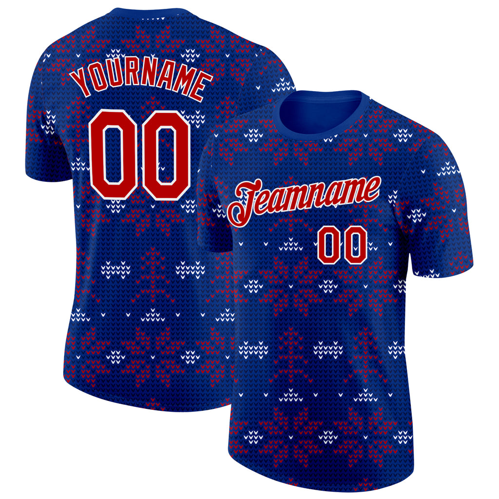 Custom Royal Red-White Norway Snow Performance T-Shirt