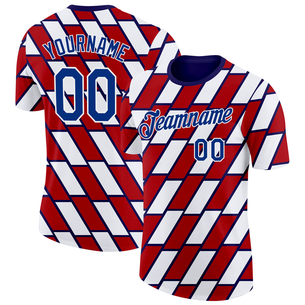 Custom Red Royal Blue-White Norway Geometric Performance T-Shirt