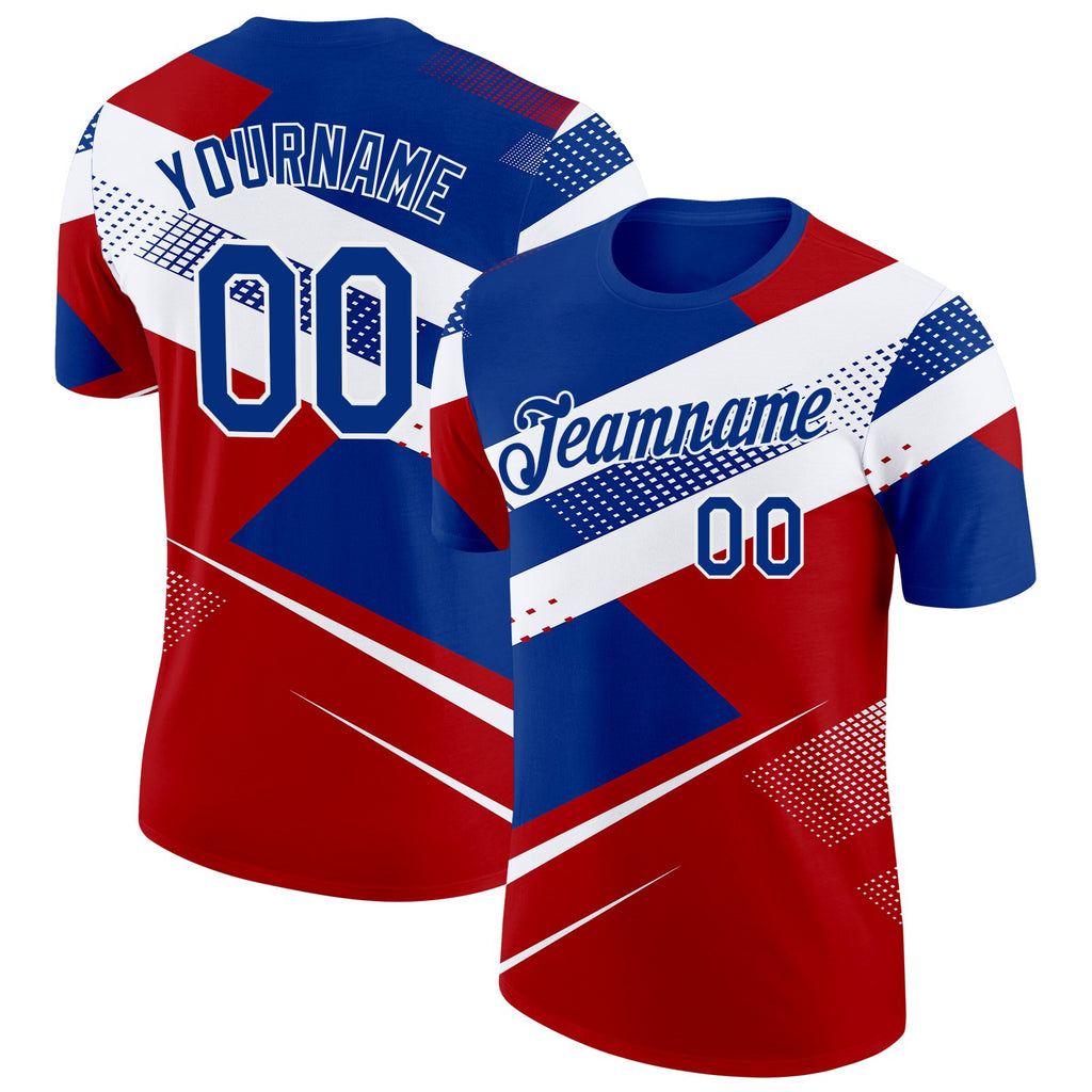 Custom Royal White-Red Norway Performance T-Shirt