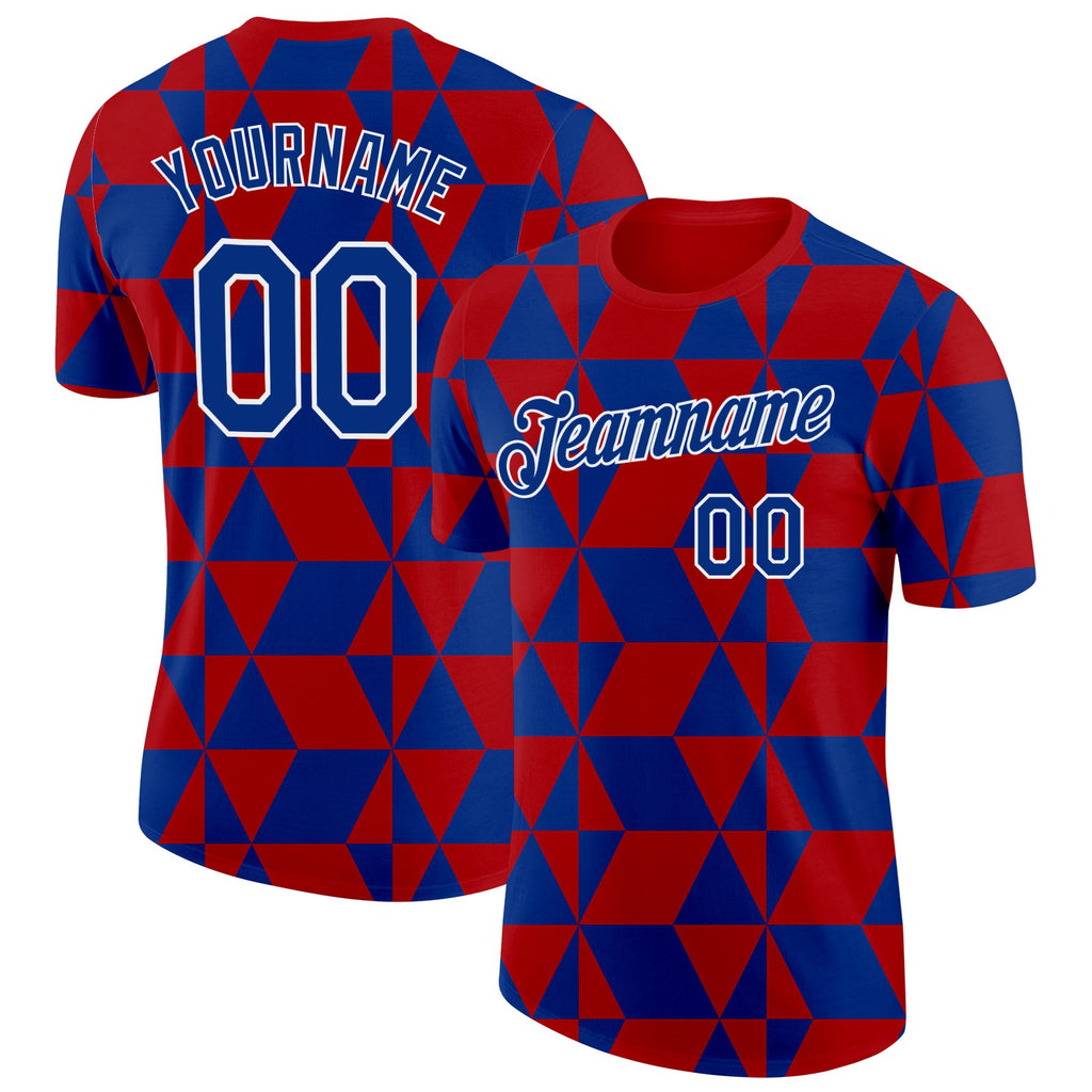 Custom Red Royal-White Norway Geometric Performance T-Shirt