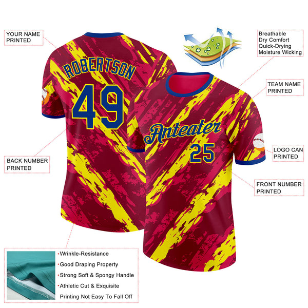 Custom Red Royal-Light Yellow Spain Splash Performance T-Shirt