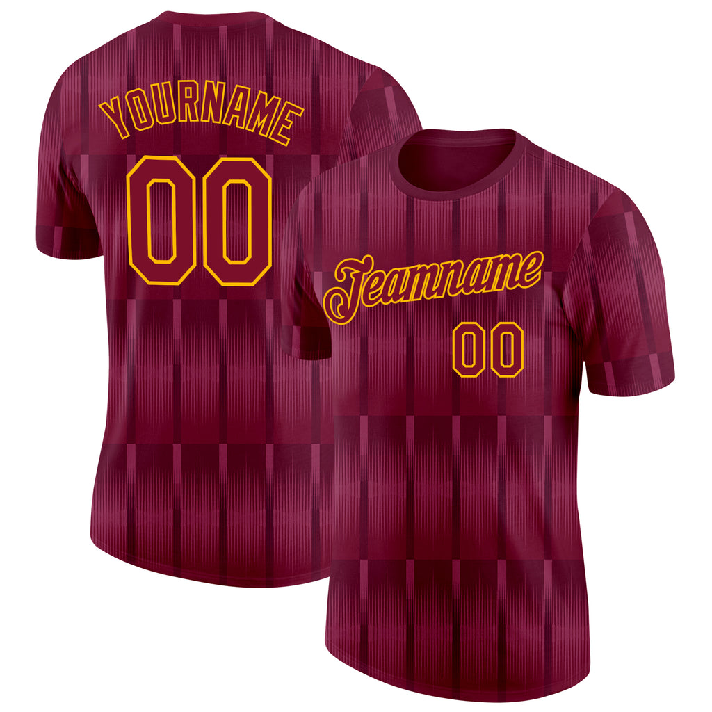 Custom Red Gold Spain Stripe Performance T-Shirt
