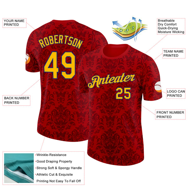 Custom Red Gold-Royal Spain Floral Damask Performance T-Shirt