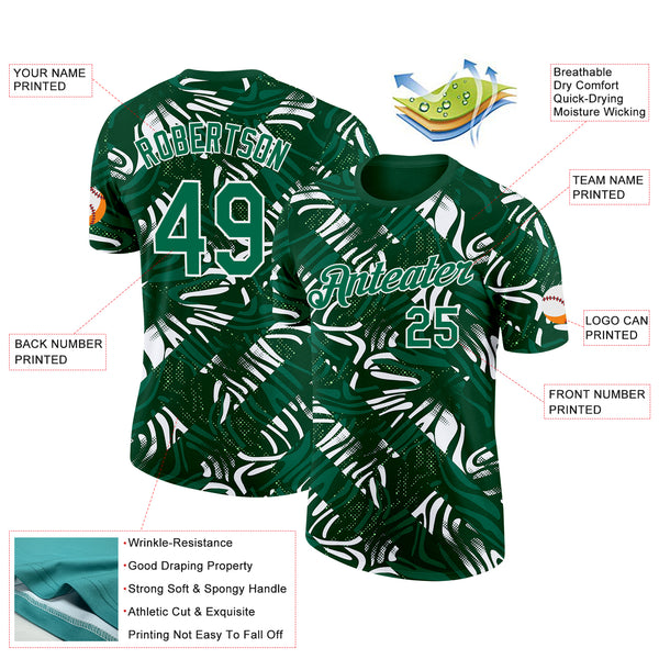 Custom Green Kelly Green-White Saudi Arabia Abstract Swirl Performance T-Shirt