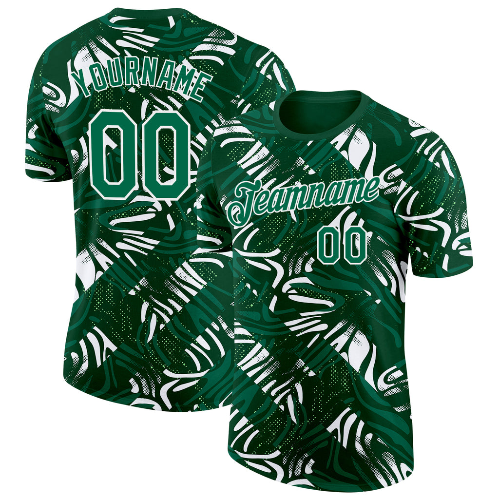 Custom Green Kelly Green-White Saudi Arabia Abstract Swirl Performance T-Shirt