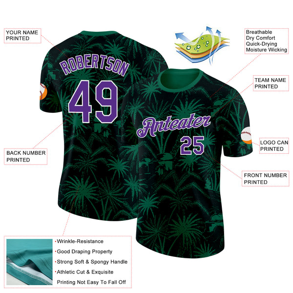 Custom Green Purple-White Saudi Arabia Tropical Palm Trees Performance T-Shirt