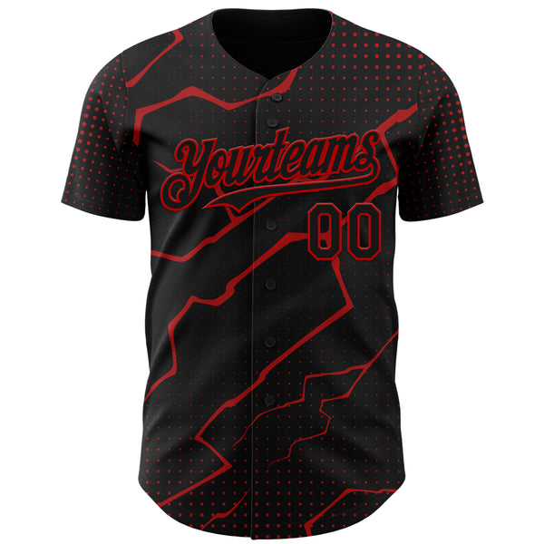 Custom Black Red 3D Pattern Design Lightning Polka Dot Authentic Baseball Jersey