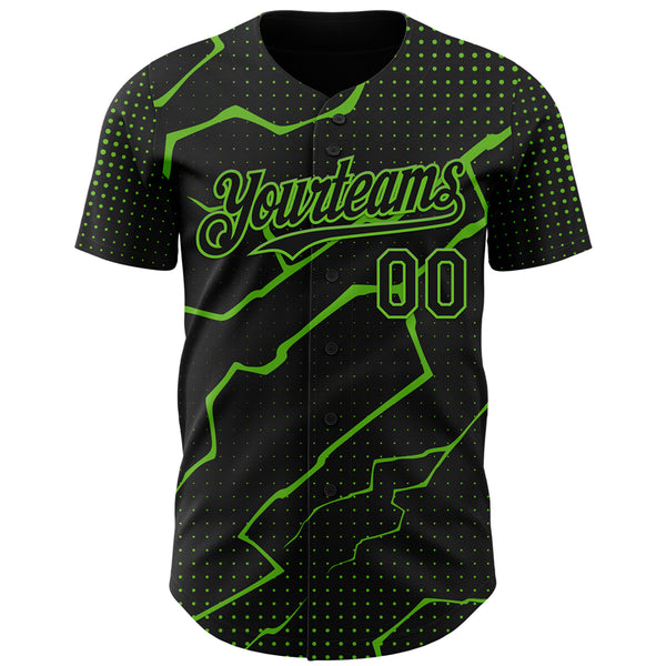 Custom Black Aurora Green 3D Pattern Design Lightning Polka Dot Authentic Baseball Jersey