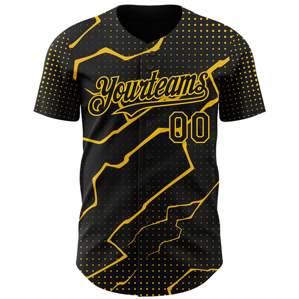 Custom Black Yellow 3D Pattern Design Lightning Polka Dot Authentic Baseball Jersey