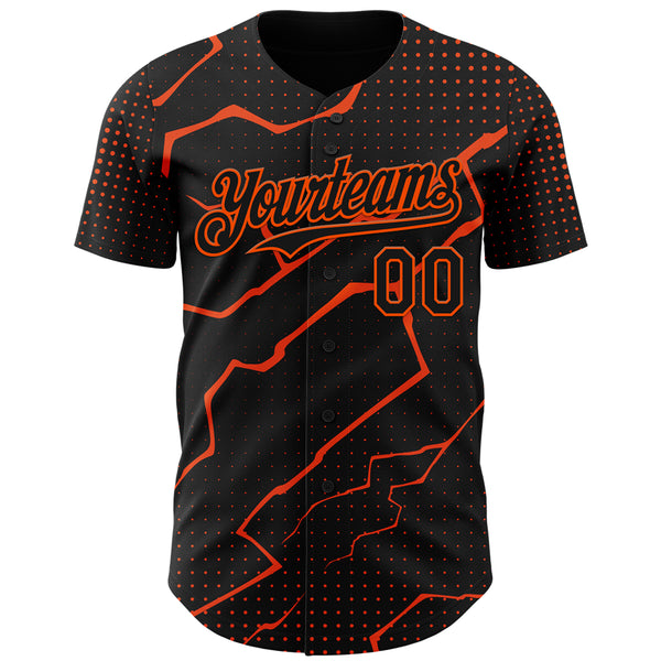 Custom Black Orange 3D Pattern Design Lightning Polka Dot Authentic Baseball Jersey
