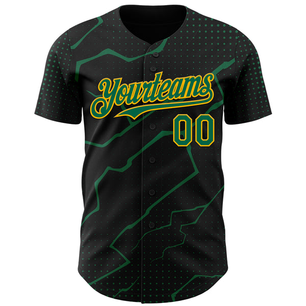 Custom Black Kelly Green-Gold 3D Pattern Design Lightning Polka Dot Authentic Baseball Jersey