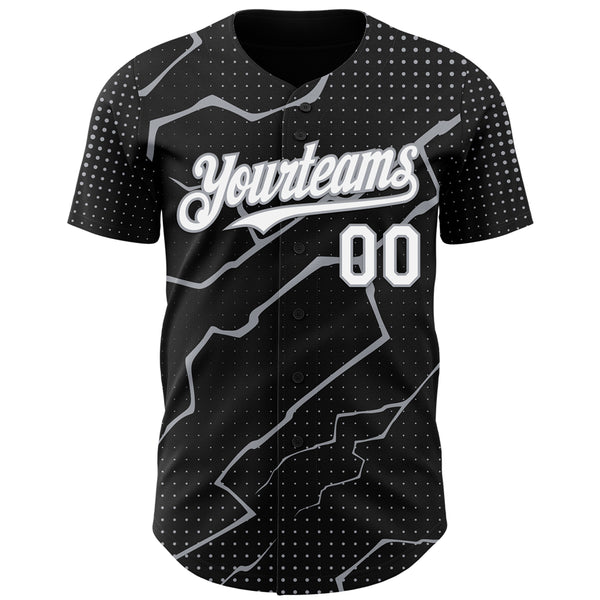 Custom Black White-Gray 3D Pattern Design Lightning Polka Dot Authentic Baseball Jersey