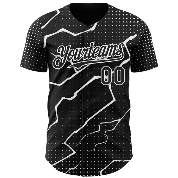 Custom Black White 3D Pattern Design Lightning Polka Dot Authentic Baseball Jersey
