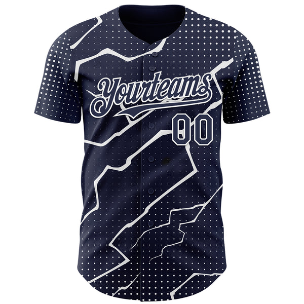 Custom Navy White 3D Pattern Design Lightning Polka Dot Authentic Baseball Jersey