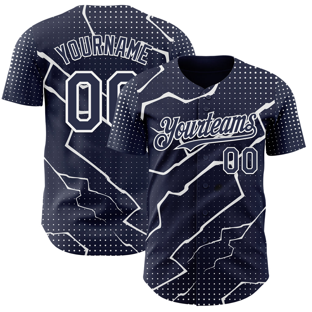 Custom Navy White 3D Pattern Design Lightning Polka Dot Authentic Baseball Jersey
