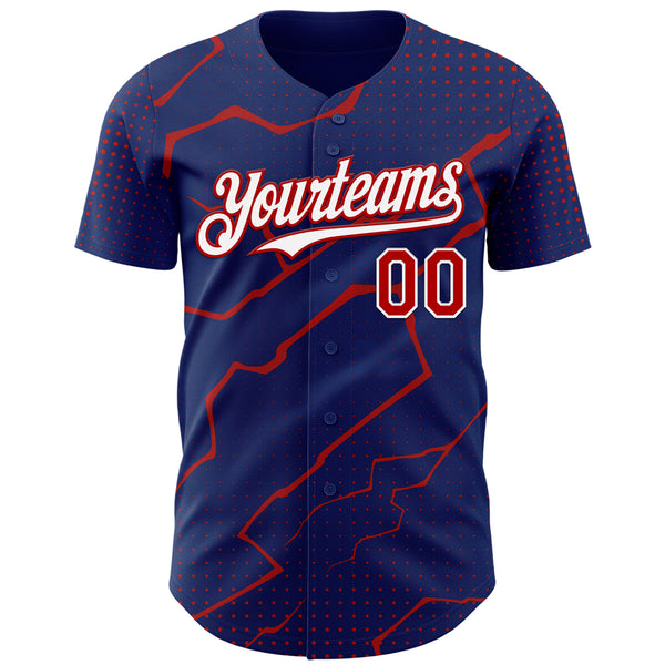 Custom Royal Red-White 3D Pattern Design Lightning Polka Dot Authentic Baseball Jersey