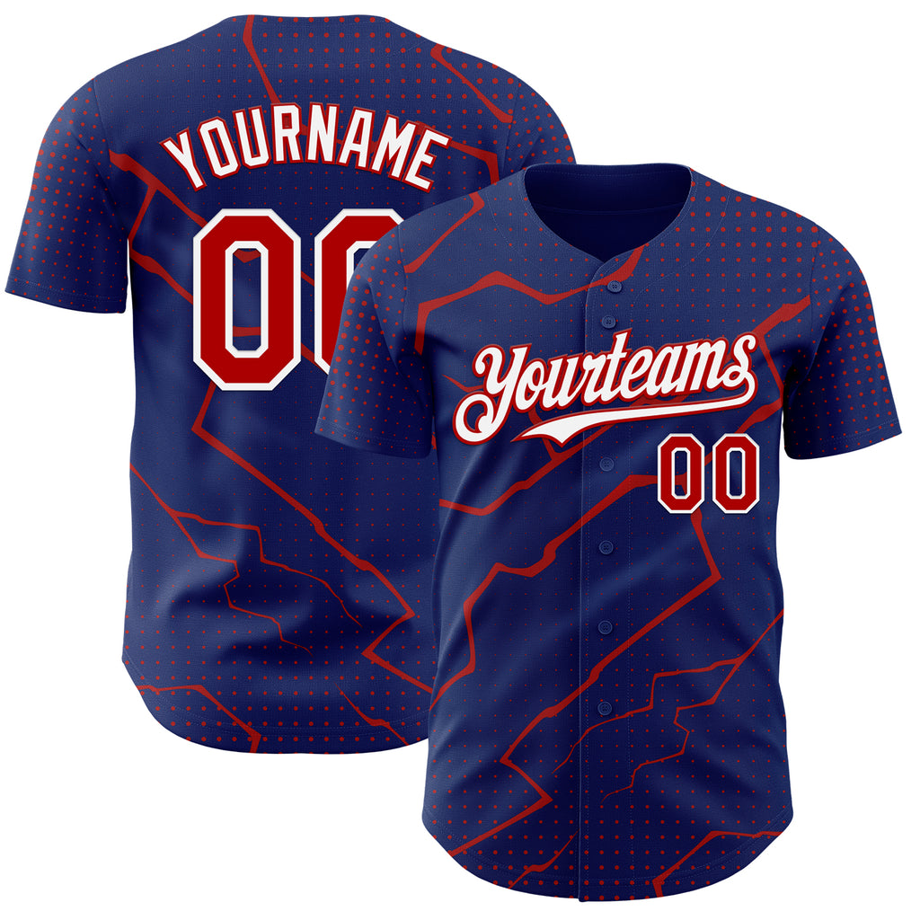 Custom Royal Red-White 3D Pattern Design Lightning Polka Dot Authentic Baseball Jersey