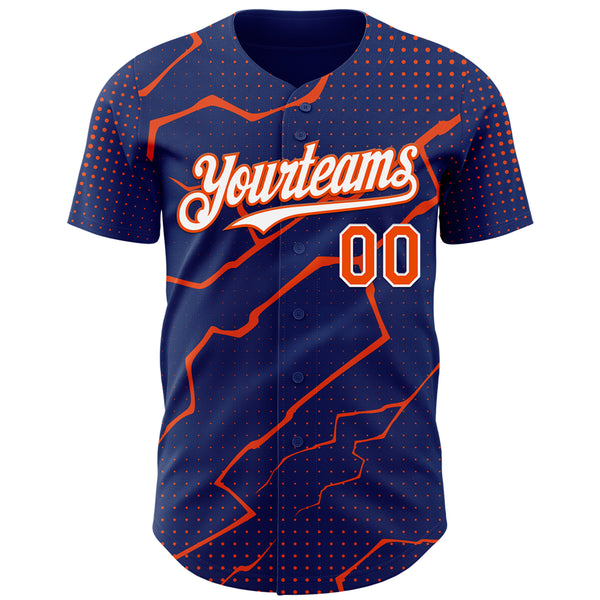 Custom Royal Orange-White 3D Pattern Design Lightning Polka Dot Authentic Baseball Jersey