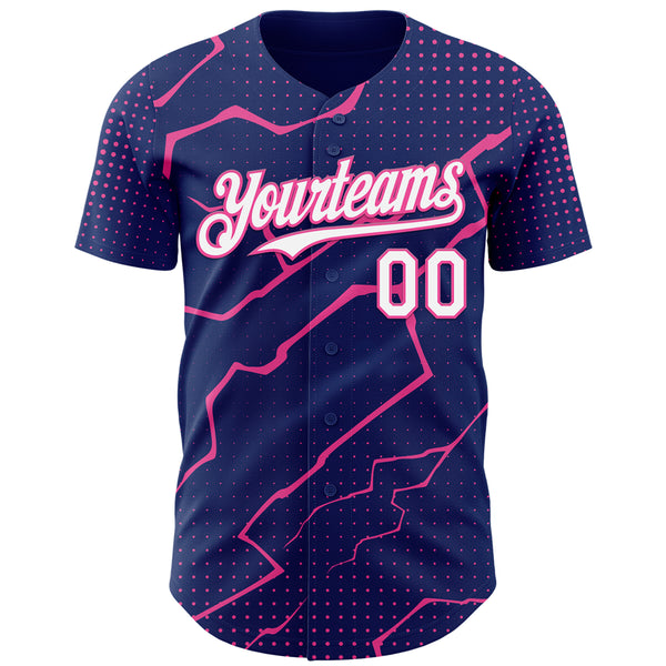 Custom Royal White-Pink 3D Pattern Design Lightning Polka Dot Authentic Baseball Jersey