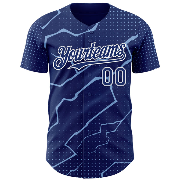 Custom Royal Light Blue-White 3D Pattern Design Lightning Polka Dot Authentic Baseball Jersey