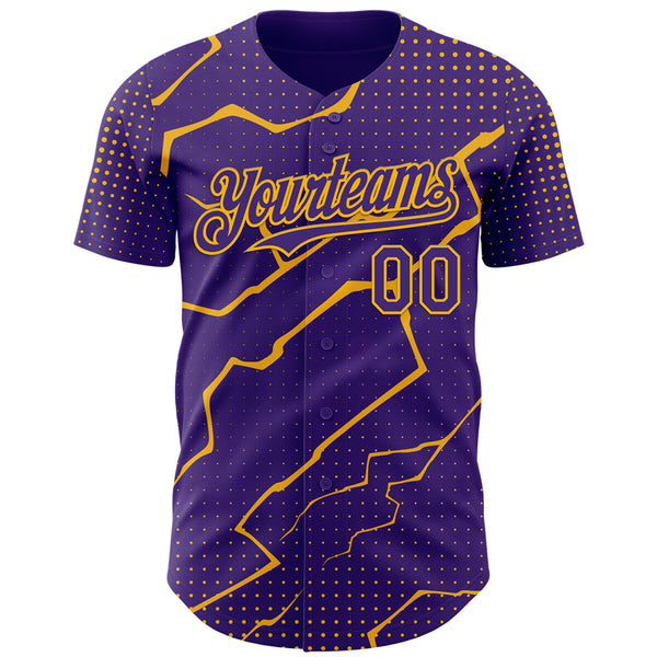 Custom Purple Gold 3D Pattern Design Lightning Polka Dot Authentic Baseball Jersey
