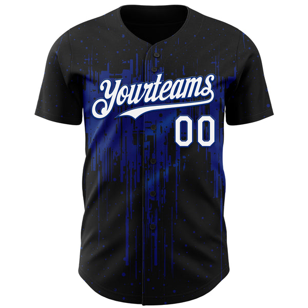 Custom Black White-Royal 3D Pattern Design Dripping Splatter Paint Authentic Baseball Jersey