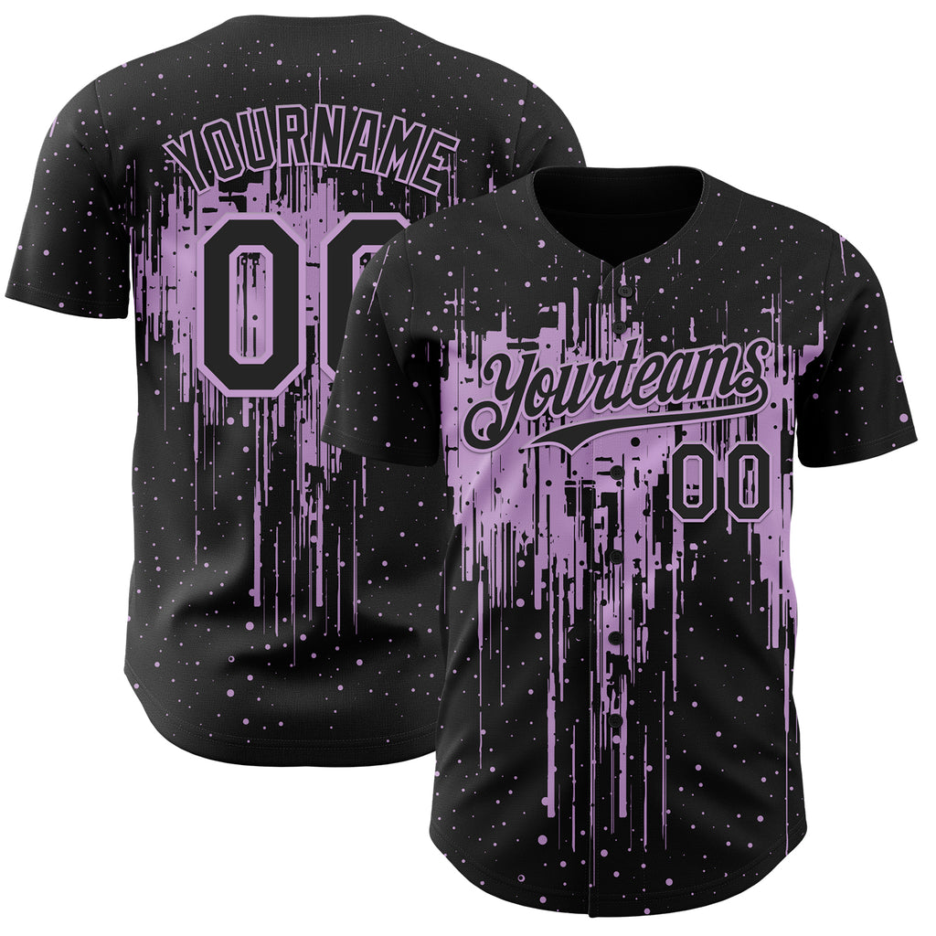 Custom Black Light Purple 3D Pattern Design Dripping Splatter Paint Authentic Baseball Jersey