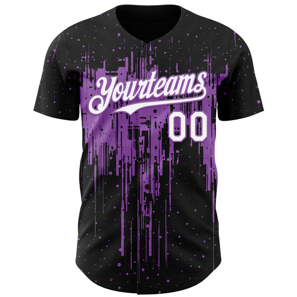 Custom Black White-Medium Purple 3D Pattern Design Dripping Splatter Paint Authentic Baseball Jersey