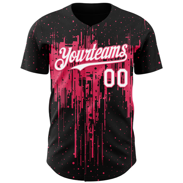 Custom Black White-Neon Pink 3D Pattern Design Dripping Splatter Paint Authentic Baseball Jersey