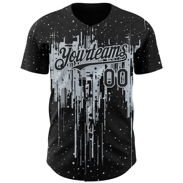 Custom Black Silver 3D Pattern Design Dripping Splatter Paint Authentic Baseball Jersey