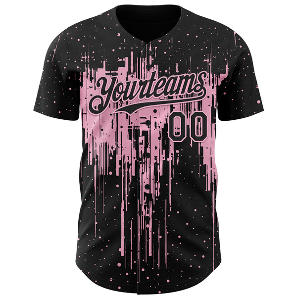 Custom Black Light Pink 3D Pattern Design Dripping Splatter Paint Authentic Baseball Jersey