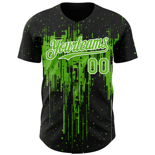Custom Black Aurora Green-White 3D Pattern Design Dripping Splatter Paint Authentic Baseball Jersey