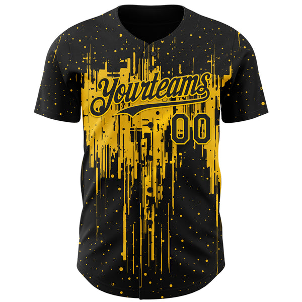 Custom Black Yellow 3D Pattern Design Dripping Splatter Paint Authentic Baseball Jersey