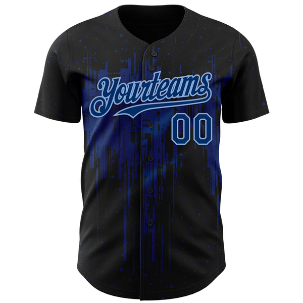 Custom Black US Navy Blue-Light Blue 3D Pattern Design Dripping Splatter Paint Authentic Baseball Jersey