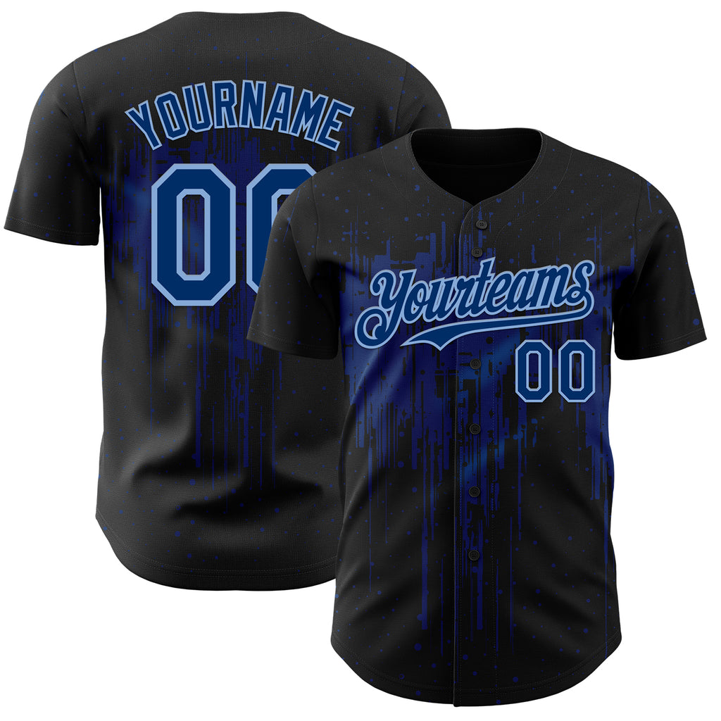 Custom Black US Navy Blue-Light Blue 3D Pattern Design Dripping Splatter Paint Authentic Baseball Jersey