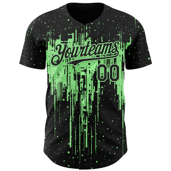 Custom Black Pea Green 3D Pattern Design Dripping Splatter Paint Authentic Baseball Jersey