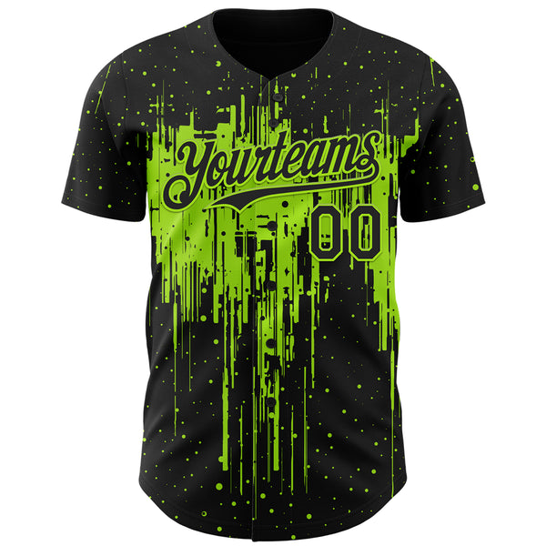 Custom Black Neon Green 3D Pattern Design Dripping Splatter Paint Authentic Baseball Jersey