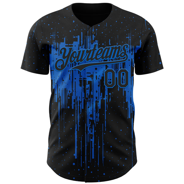 Custom Black Blue 3D Pattern Design Dripping Splatter Paint Authentic Baseball Jersey