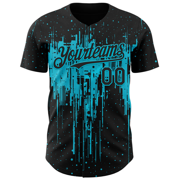 Custom Black Lakes Blue 3D Pattern Design Dripping Splatter Paint Authentic Baseball Jersey