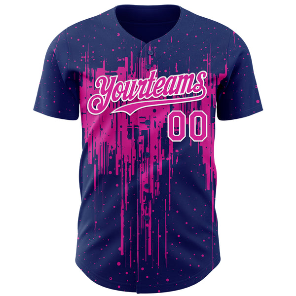 Custom Royal Deep Pink-White 3D Pattern Design Dripping Splatter Paint Authentic Baseball Jersey