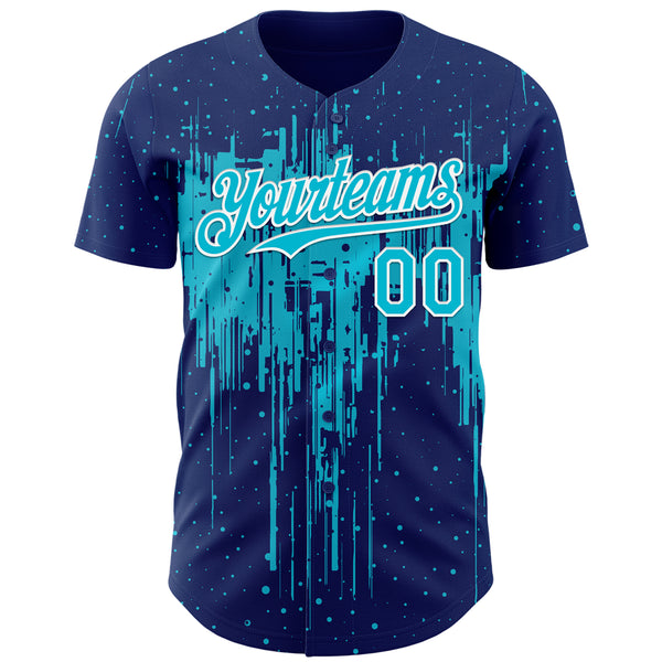 Custom Royal Lakes Blue-White 3D Pattern Design Dripping Splatter Paint Authentic Baseball Jersey