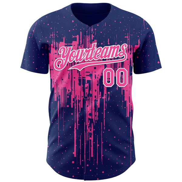Custom Royal Pink-White 3D Pattern Design Dripping Splatter Paint Authentic Baseball Jersey