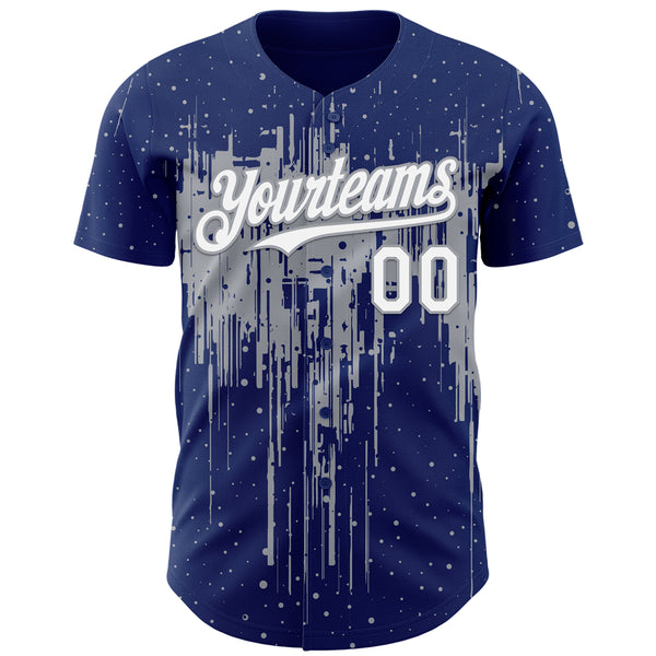 Custom Royal White-Gray 3D Pattern Design Dripping Splatter Paint Authentic Baseball Jersey