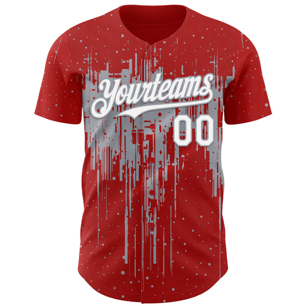 Custom Red White-Gray 3D Pattern Design Dripping Splatter Paint Authentic Baseball Jersey