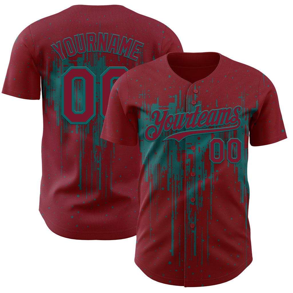 Custom Crimson Teal 3D Pattern Design Dripping Splatter Paint Authentic Baseball Jersey