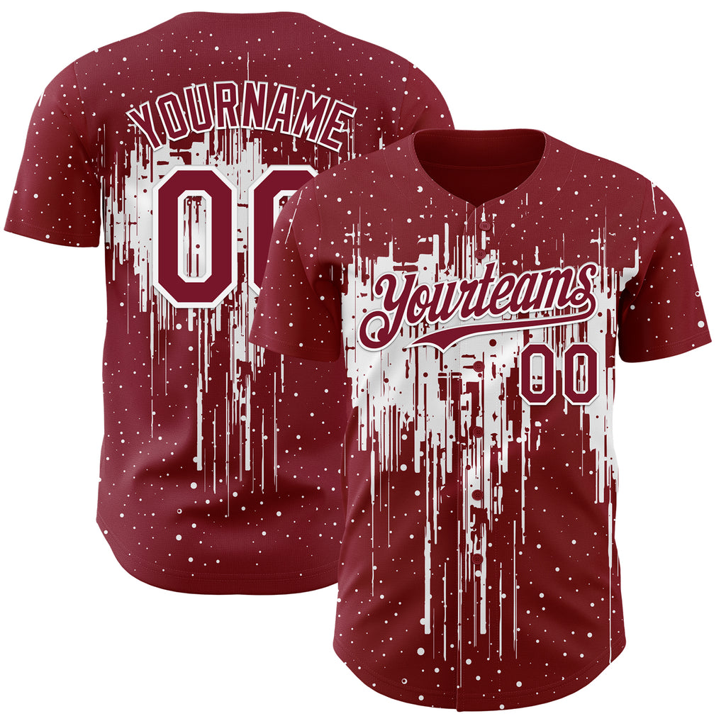 Custom Crimson White 3D Pattern Design Dripping Splatter Paint Authentic Baseball Jersey