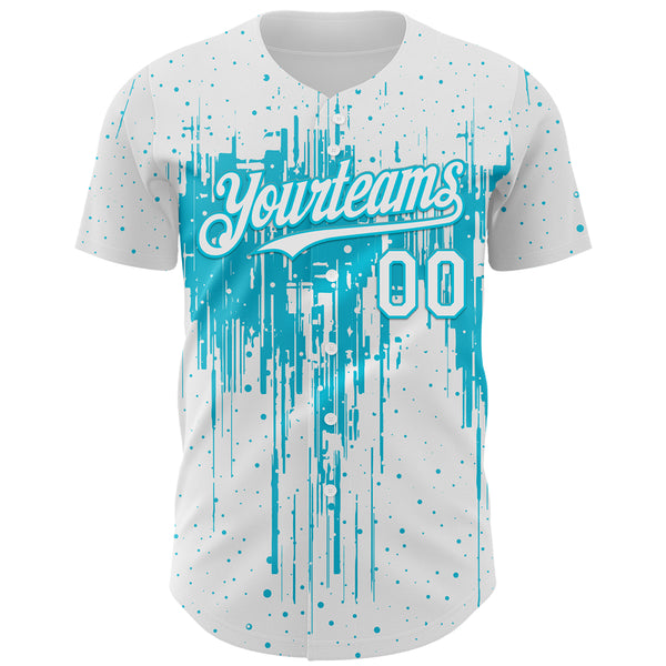 Custom White Lakes Blue 3D Pattern Design Dripping Splatter Paint Authentic Baseball Jersey
