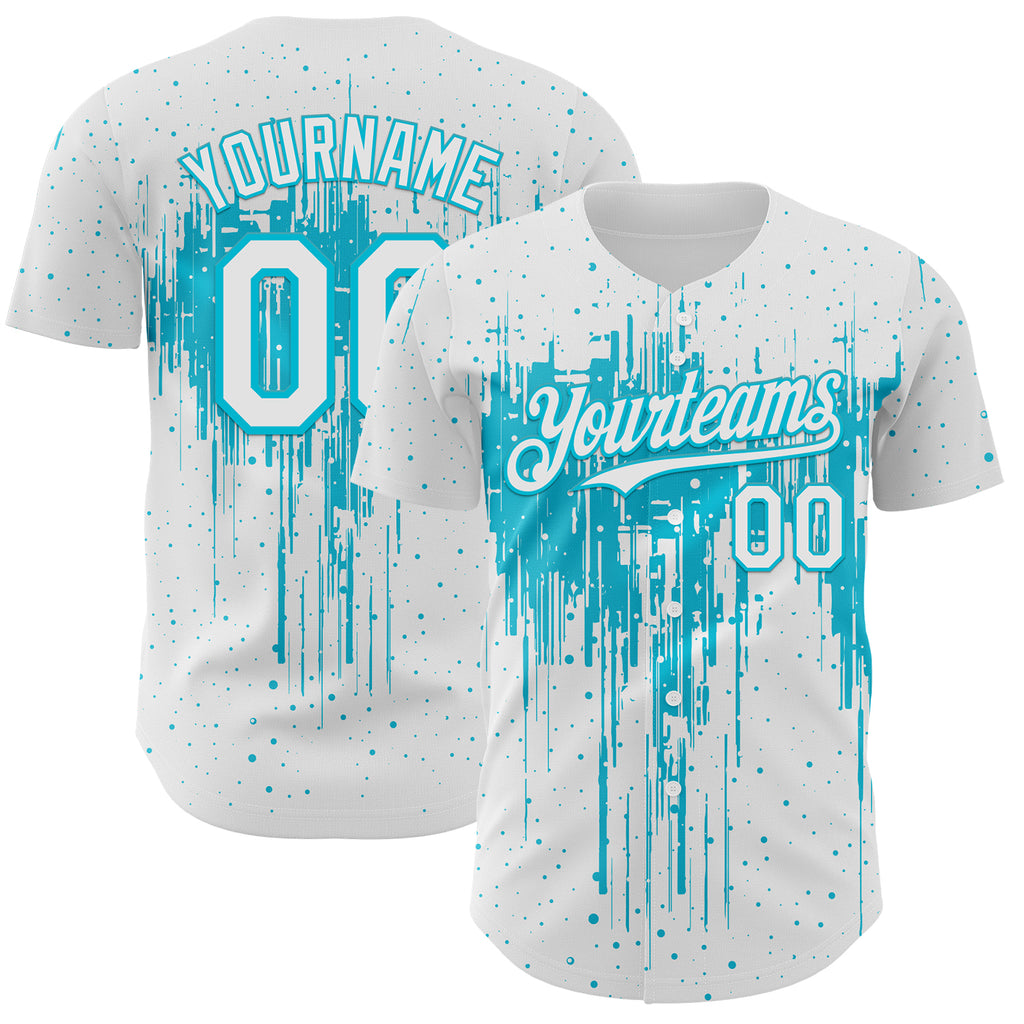 Custom White Lakes Blue 3D Pattern Design Dripping Splatter Paint Authentic Baseball Jersey