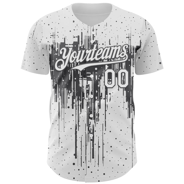 Custom White Steel Gray 3D Pattern Design Dripping Splatter Paint Authentic Baseball Jersey